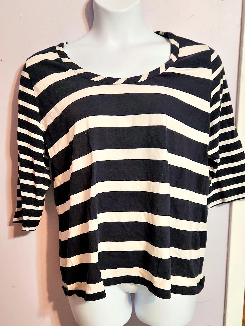 Venetia Striped Long Sleeve Top in Black & White